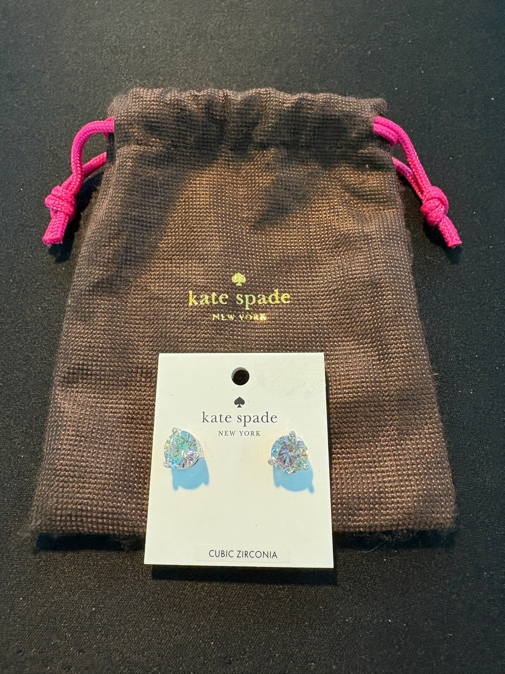 Kate Spade CZ Stud Earrings with Brown Pouch